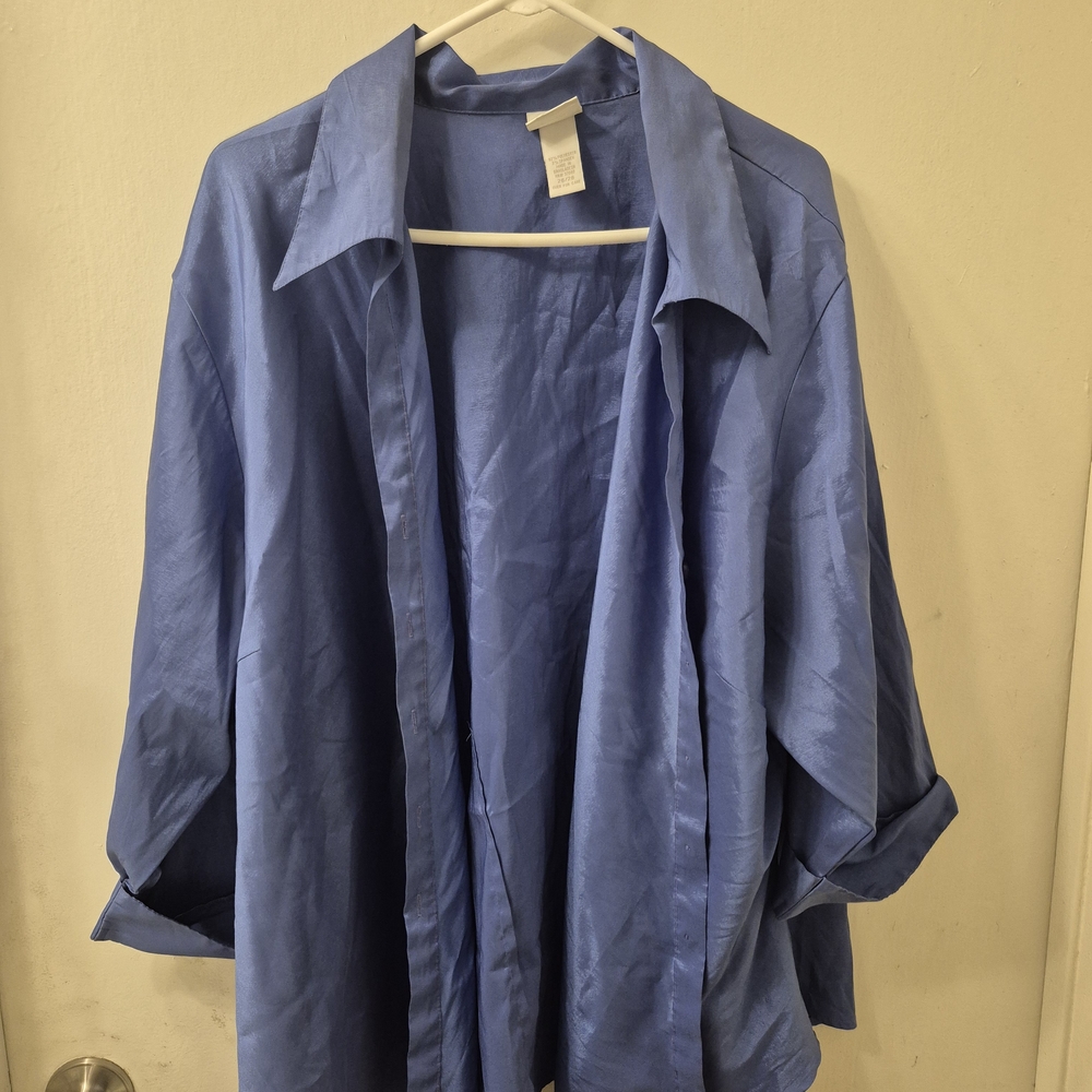 Studio C Light Blue Satin Button-Down Shirt